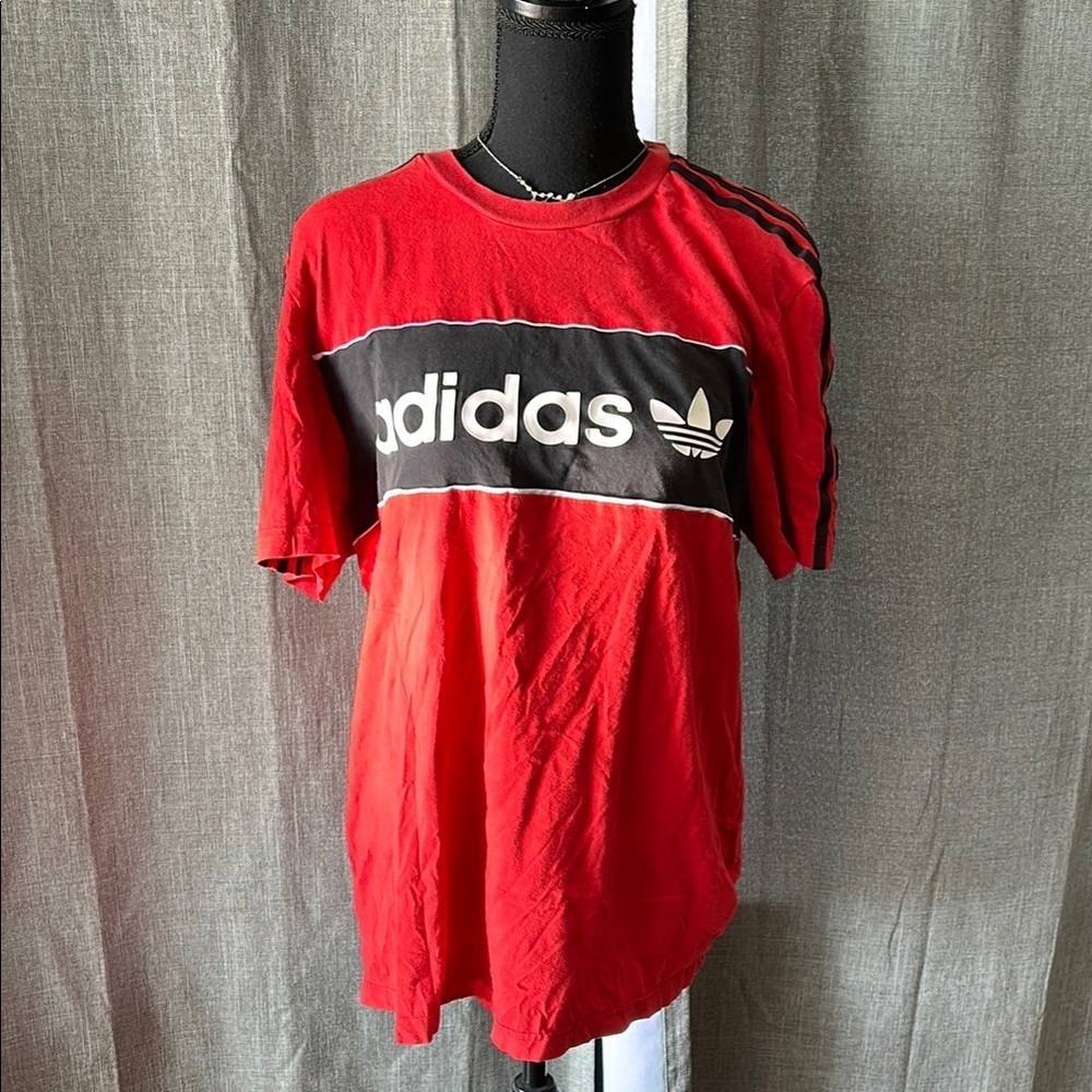 adidas Red Tee with Black Stripe